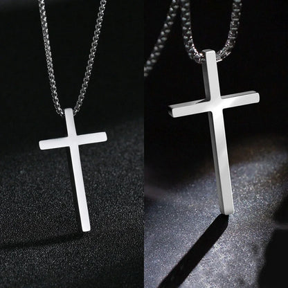 2 pcs Silver Long Chain Cross Pendant Necklace Street Jewelry for Women Men-1