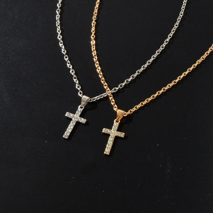 2 pcs Men Gold Silver Chain Rhinestone Decor Cross Pendant Necklaces set-4