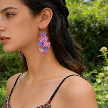 Trendy Summer Vacation Colorful Hollow Multi-level Butterfly Chandelier Earrings-0