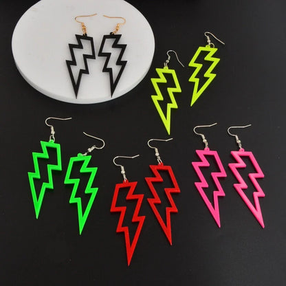 5 pairs/set Acrylic Neon Color Hollow Lightning Dangle Earrings set for Women-0