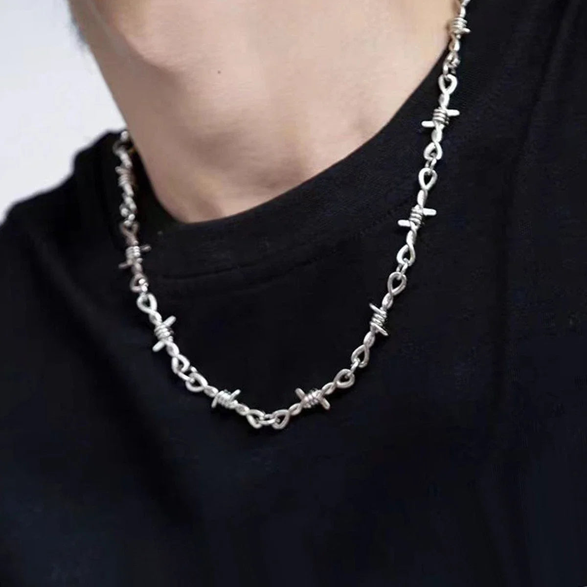 Men Street Jewellery Siver Chain Collar Necklace Punk Rock Accessories-0