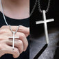 2 pcs Silver Long Chain Cross Pendant Necklace Street Jewelry for Women Men-0