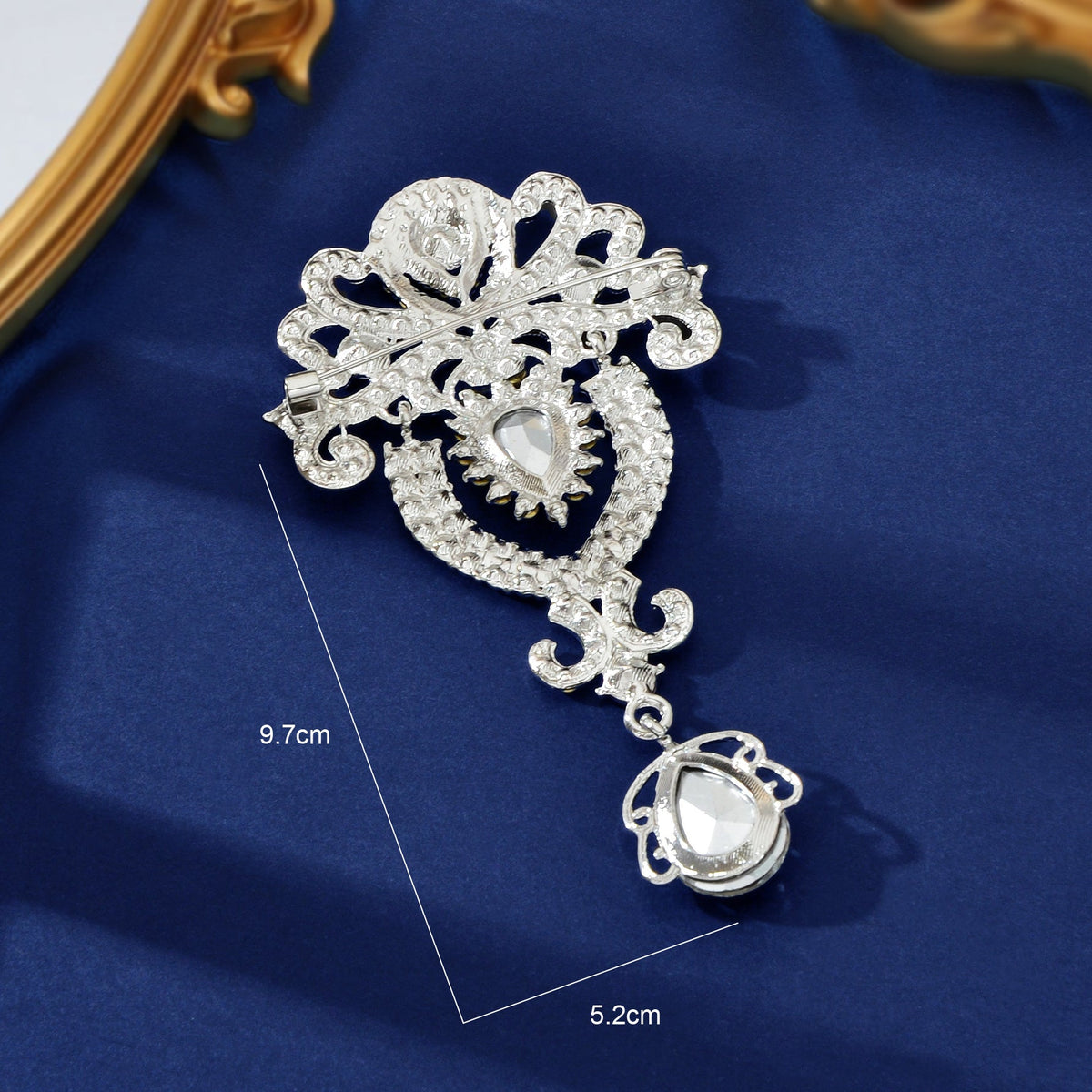 Luxurious Rhinestone Decor Silvery Flower Water Drop Design Brooch Pin Women Banquet Jewelry Accessories-2